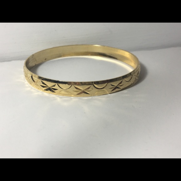 14k Gold diamond plated bangle bracelet arm stack - Picture 1 of 3